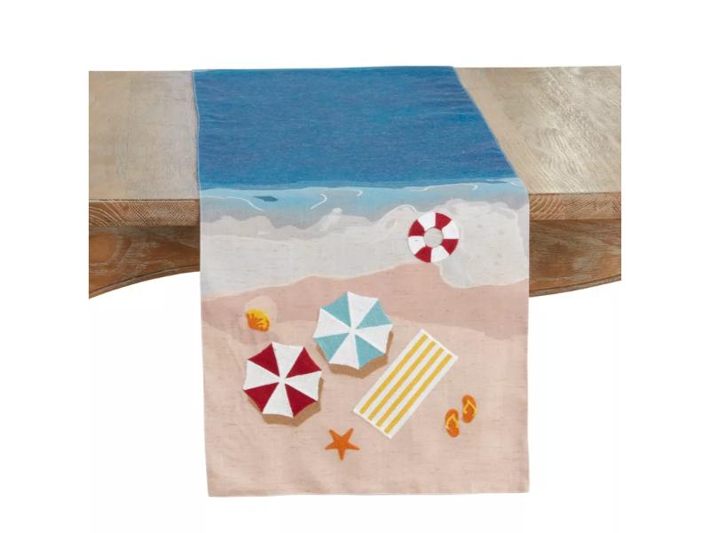 Picture of Saro Lifestyle 597.M1670B 70 x 16 in. Linen Blend Beach Rectangle Table Runner, Multi Color