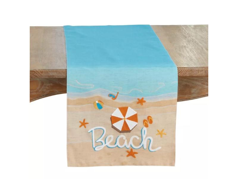 Picture of Saro Lifestyle 482.M1670B 70 x 16 in. Linen Blend Beach Rectangle Table Runner, Multi Color