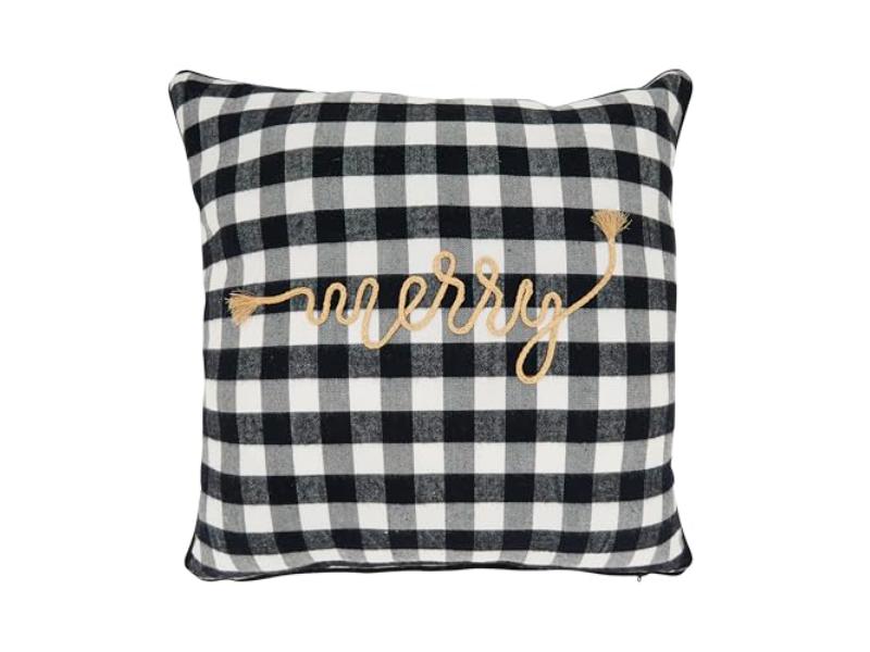 1320.BW20SD 20 x 20 in. Buffalo Plaid Merry Down Filled Throw Pillow, Black & White