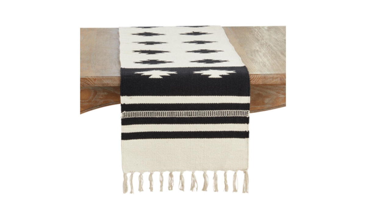 Picture of SARO Lifestyle 3007.BW1672B 16 x 72 in. Southwestern Oblong Table Runner, Black & White