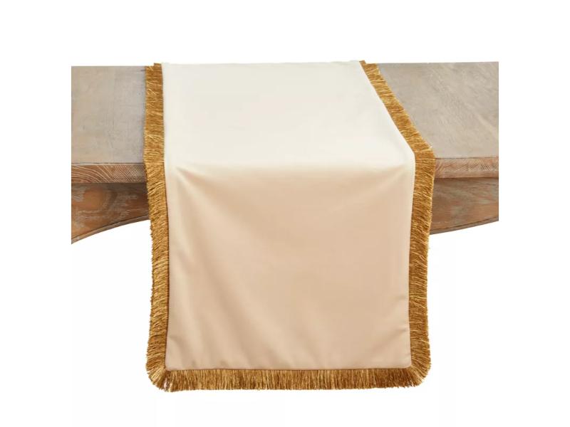 Picture of Saro Lifestyle 2401.CQ1672B 72 x 16 in. Velvet Fringe Rectangle Table Runner, Cream