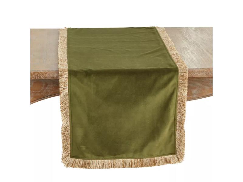 Picture of Saro Lifestyle 2401.G1672B 72 x 16 in. Velvet Fringe Rectangle Table Runner, Green