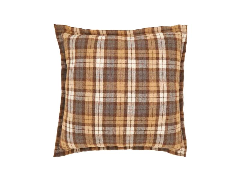 Saro Lifestyle Plaid Flange Down Filled Decorative Pillow, 18" x 18" - Brown