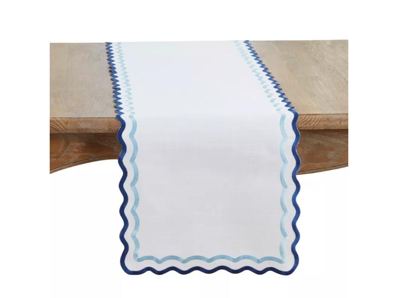 Picture of Saro Lifestyle 6167.BL1672B 72 x 16 in. Scalloped Border Rectangle Table Runner, Blue