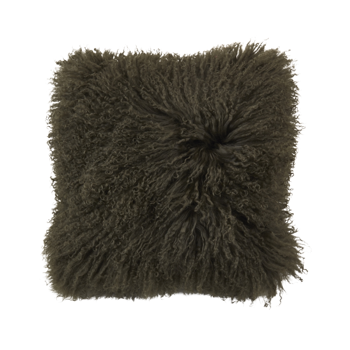 3564.FR16S 100 Percentage Wool Mongolian Lamb Fur Poly Filled Throw Pillow - Forest Green