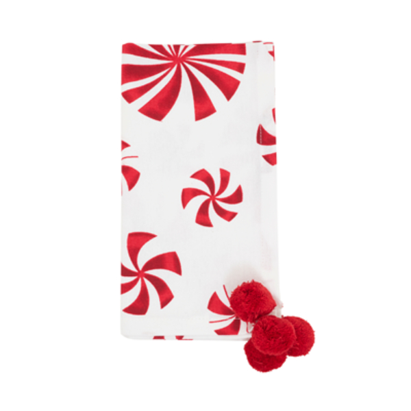 Picture of Saro Lifestyle 6153.RW20S Peppermints Napkin, Red & White - Set of 4
