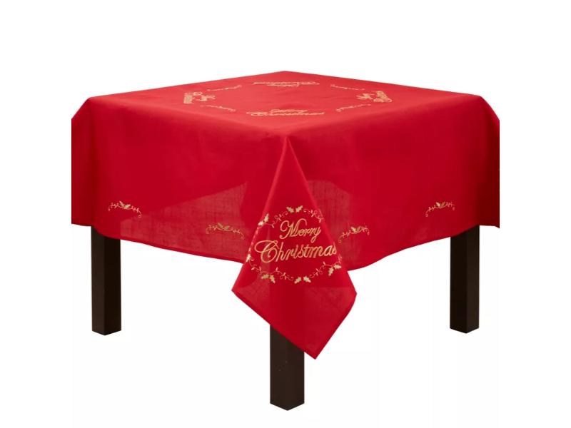 Picture of Saro Lifestyle 0141.R70S 54 in. Merry Christmas Embroidered Design Square Tablecloth, Red