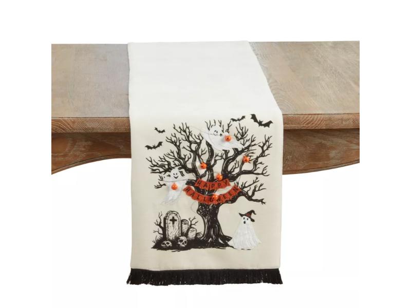 Picture of Saro Lifestyle 2461.N1372B 72 x 13 in. Happy Halloween Tree Table Runner, Natural