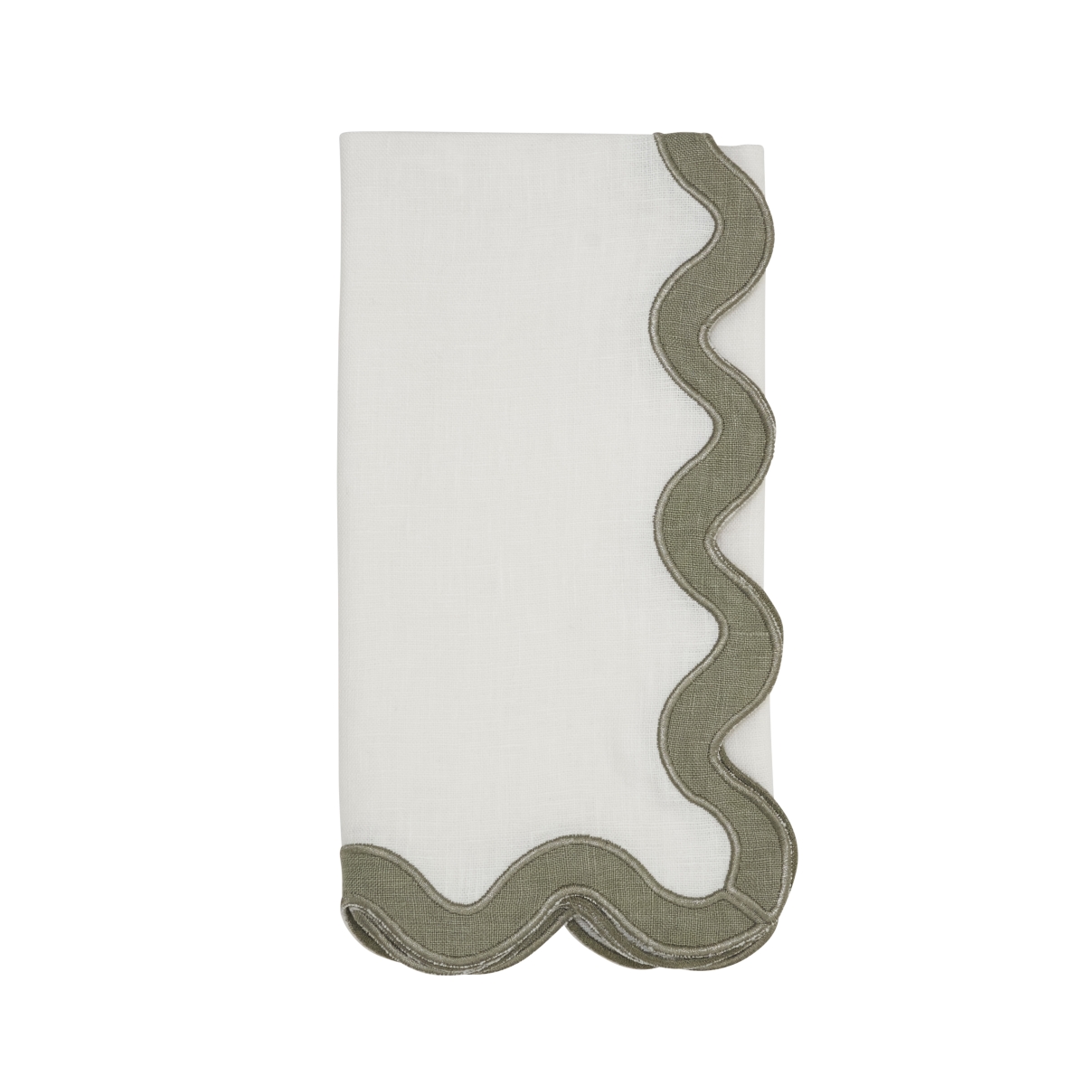 Picture of Saro Lifestyle 2412.OL20S 20 in. Square 100 Percentage Linen Soft Hue Scallop Napkin, Olive - Set of 4
