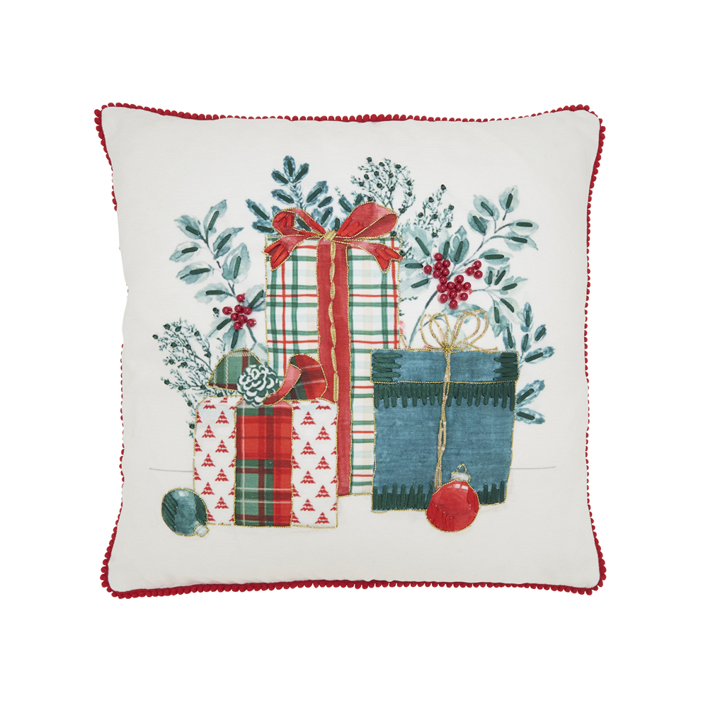 3318.M18SD 18 in. Square Christmas Gifts Down Filled Throw Pillow, Multi Color