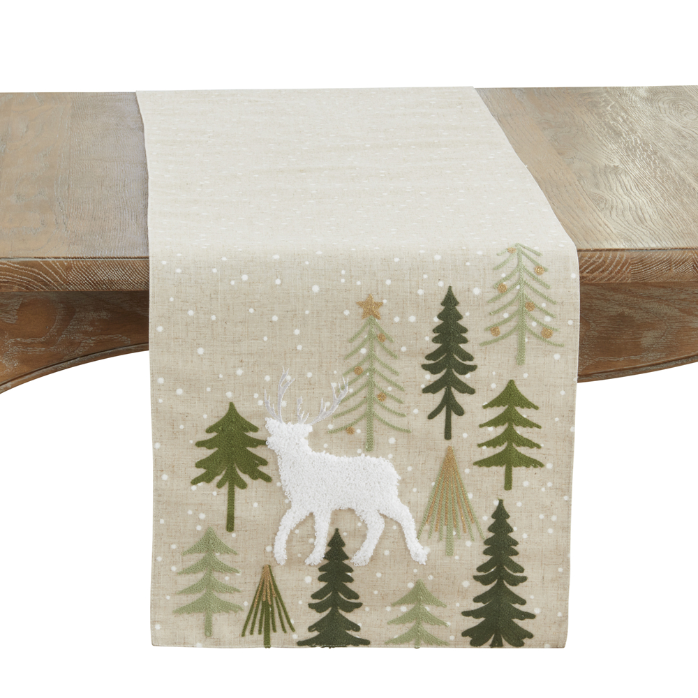 Picture of Saro Lifestyle 8212.N1670B 16 x 70 in. Oblong Christmas Trees & Deer Table Runner, Natural