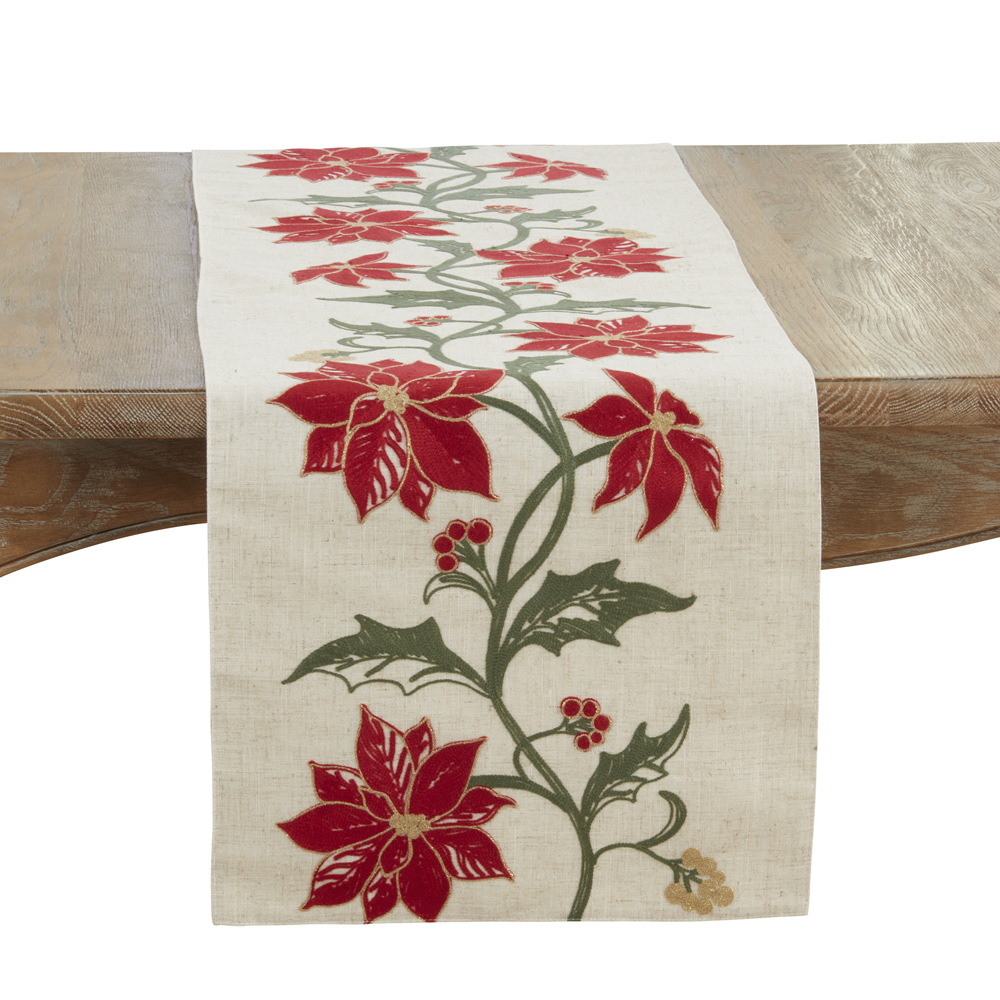 Picture of Saro Lifestyle 8901.N1670B 16 x 70 in. Oblong Poinsettia Table Runner, Natural