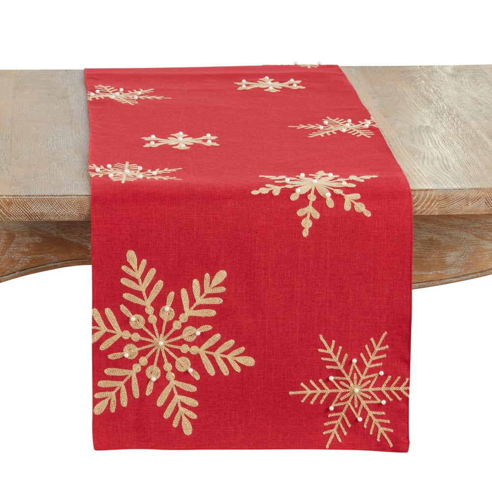 Picture of Saro Lifestyle 8401.R1670B 16 x 70 in. Oblong Snowflakes Table Runner, Red