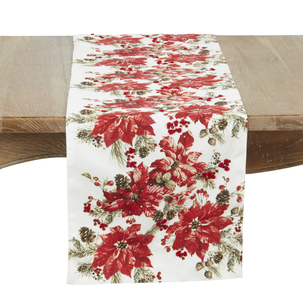 Picture of Saro Lifestyle 7772.M1672B 16 x 72 in. Poinsettia Oblong Table Runner, Multi Color
