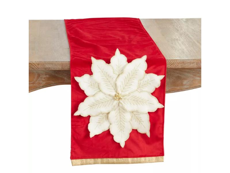 Picture of Saro Lifestyle 483.R1472B 72 x 16 in. Velvet Poinsettia Rectangle Table Runner, Red