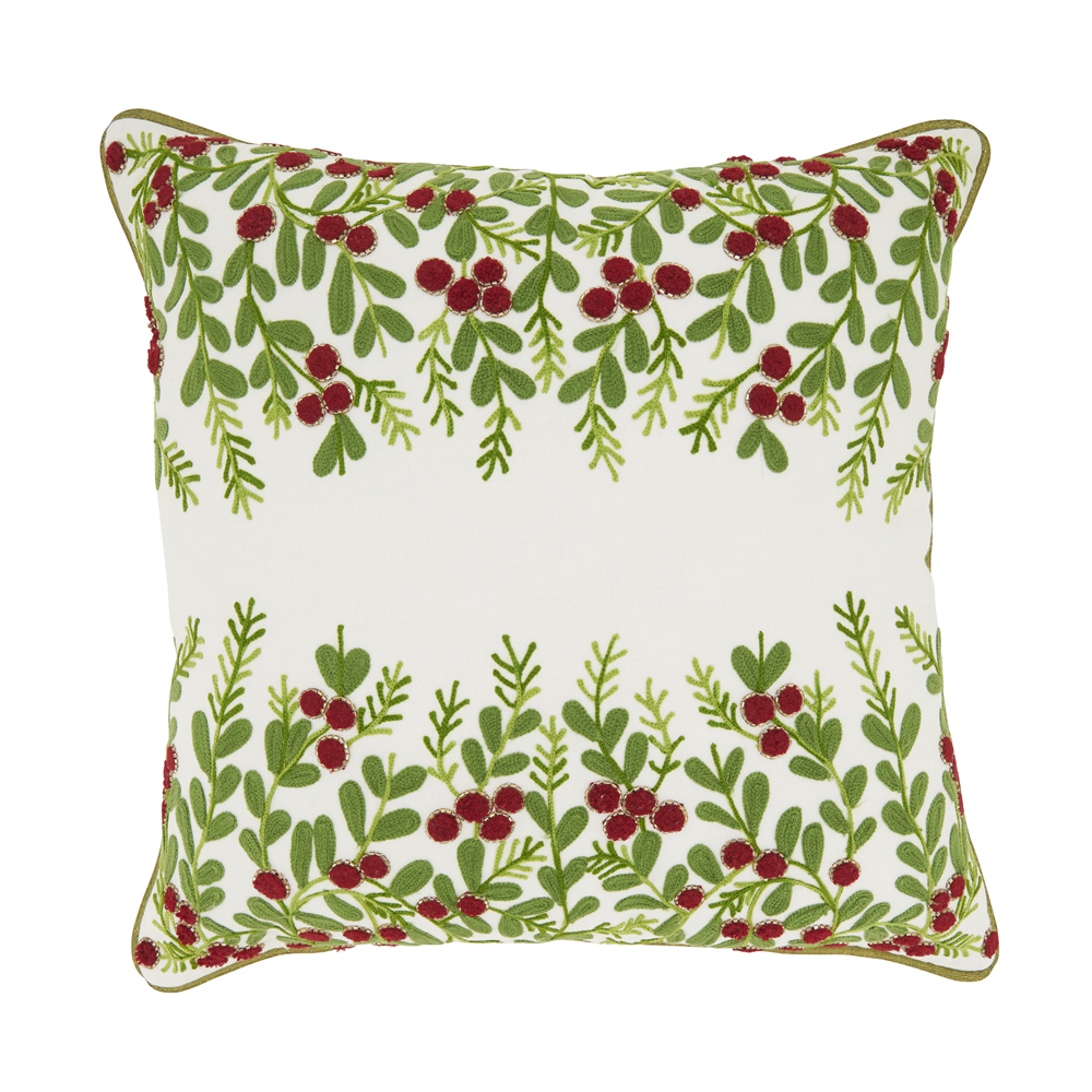 2507.G20SP 20 in. Red Berry Poly Filled Square Throw Pillow, Green