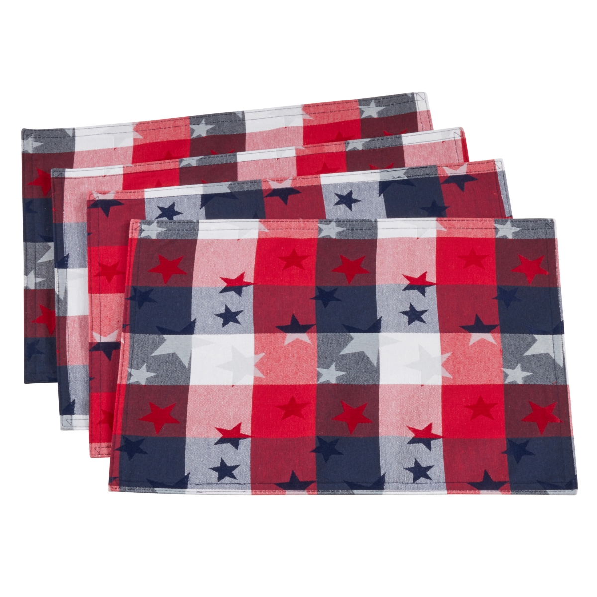 Picture of SARO 1776.M1319B 13 x 19 in. Rectangular Stars Design Checkered Placemats - Multi Color  Set of 4