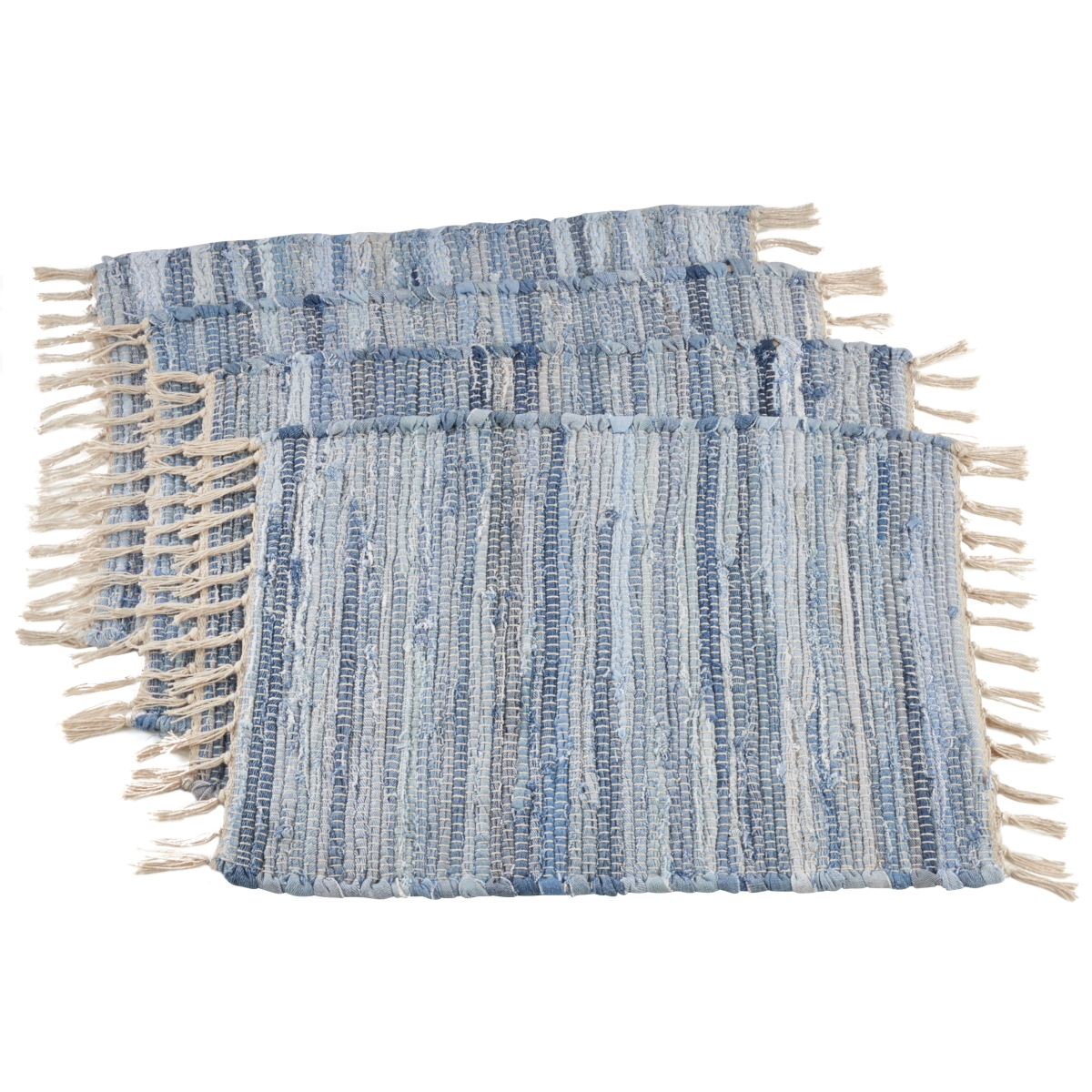 Picture of SARO 919.DN1420B 14 x 20 in. Rectangular Cotton Table Mats with Chindi Design - Denim  Set of 4