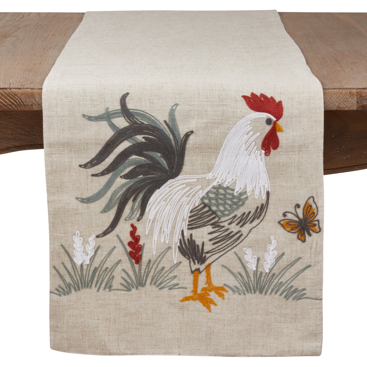 Picture of SARO 773.N1670B 16 x 70 in. Rectangular Long Table Runner with Embroidered Rooster Design - Natural