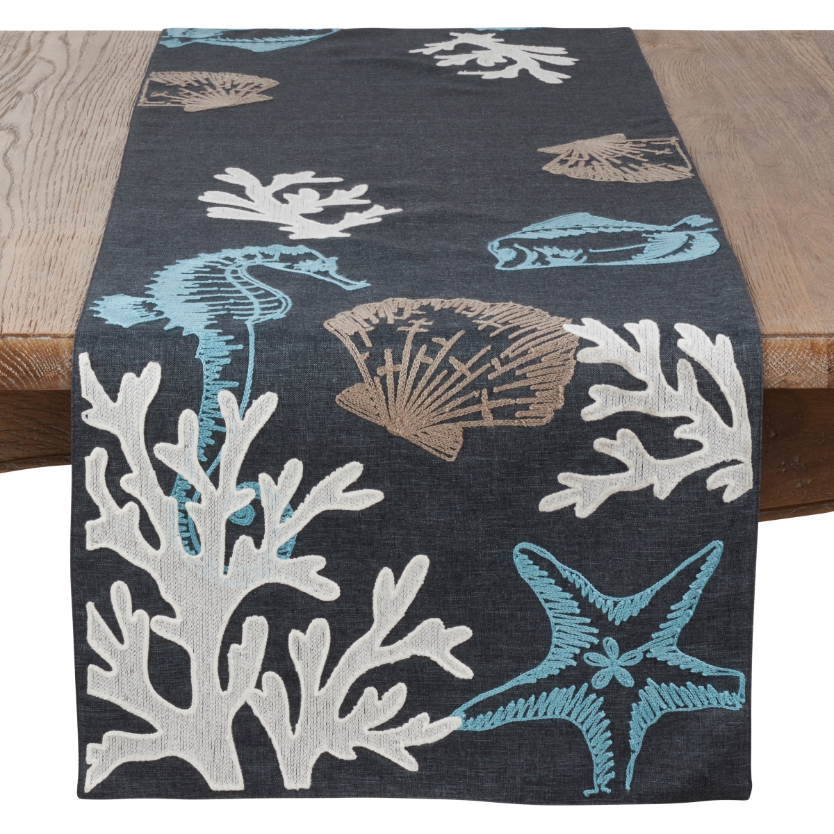 Picture of SARO 819.NB1670B 16 x 70 in. Rectangular Sea life Print Table Runner - Blue