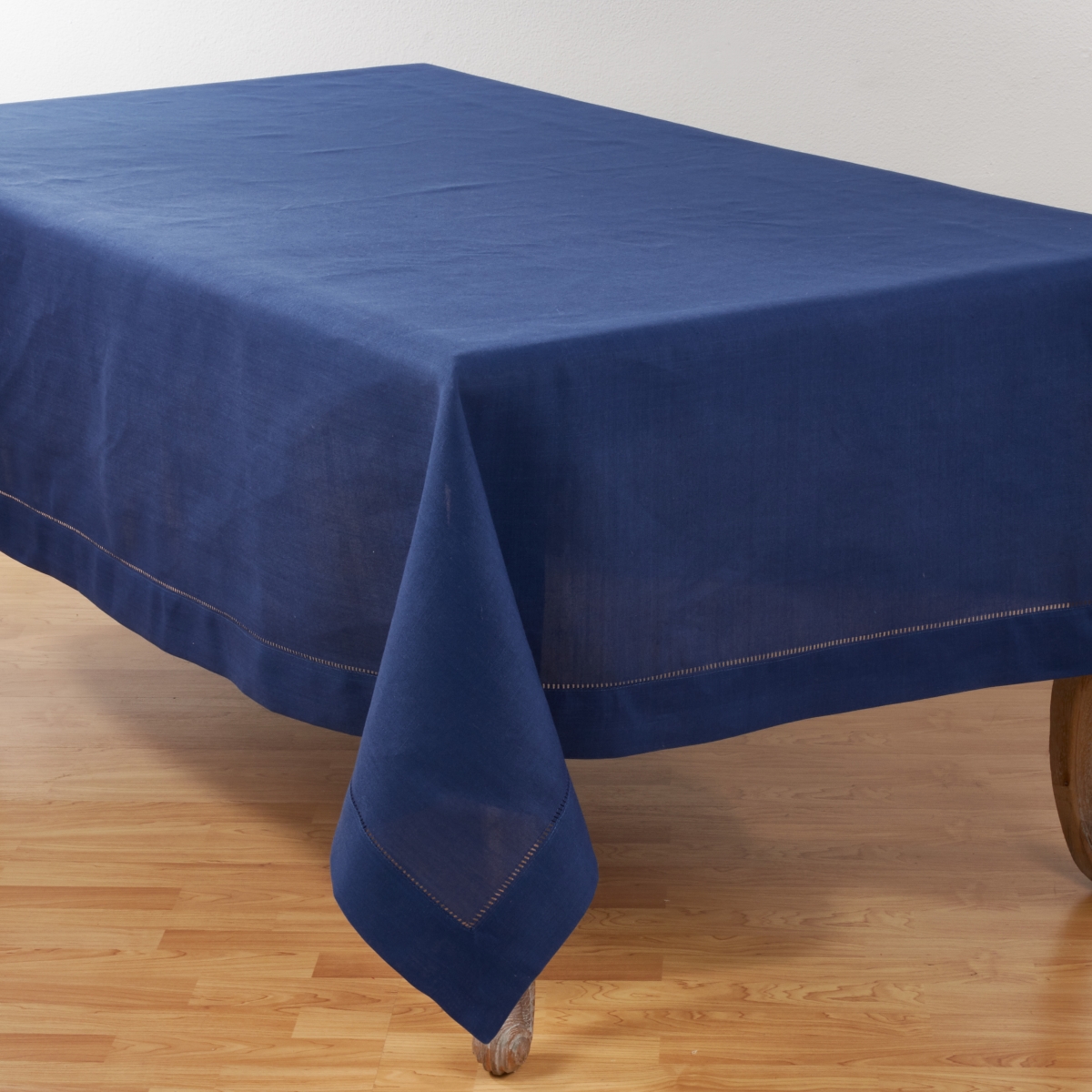 Picture of SARO 6306.NB70120B 70 x 120 in. Rectangular Classic Hemstitch Border Tablecloth - Navy Blue