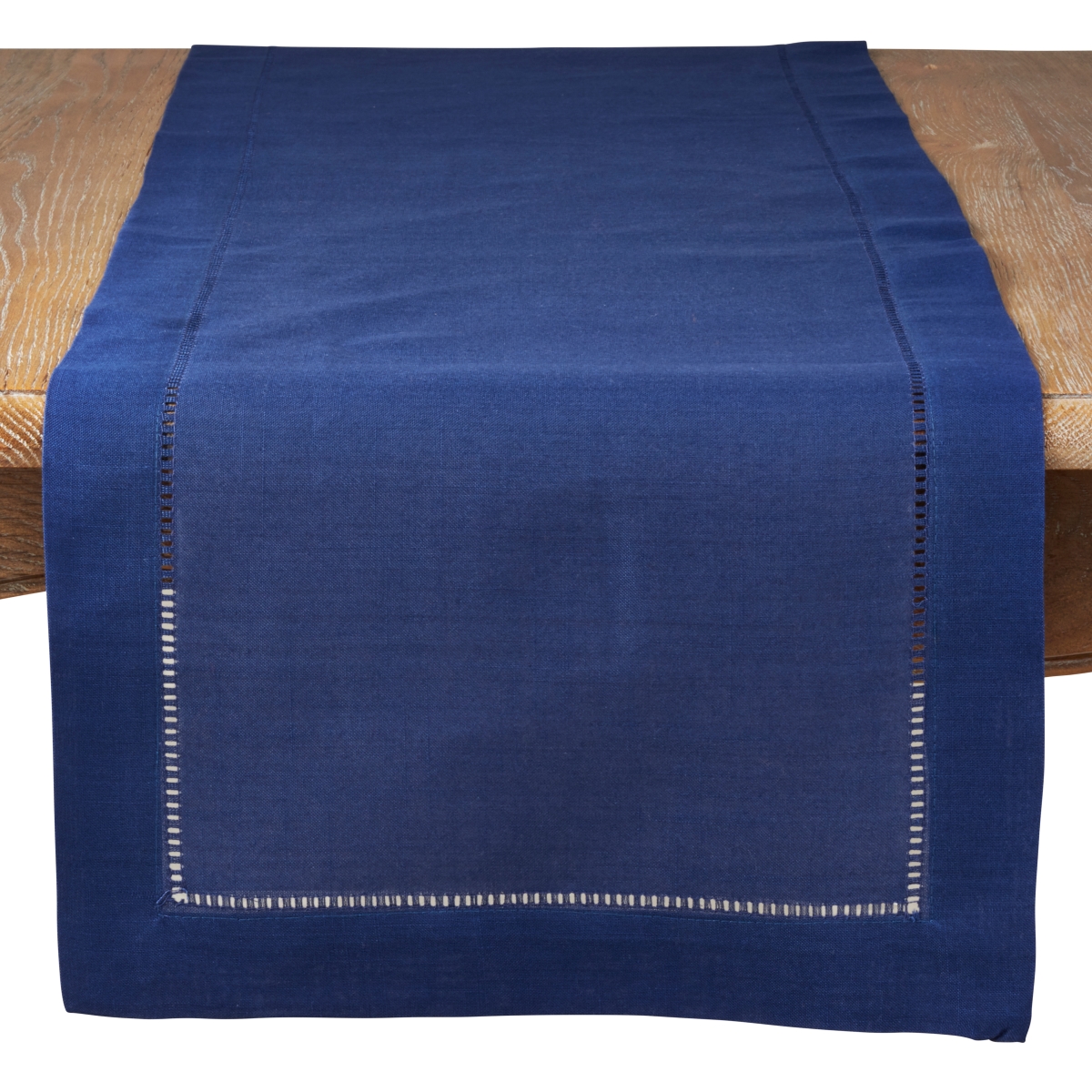 Picture of SARO 6306.NB1690B 16 x 90 in. Rectangular Classic Hemstitch Border Table Runner - Navy Blue