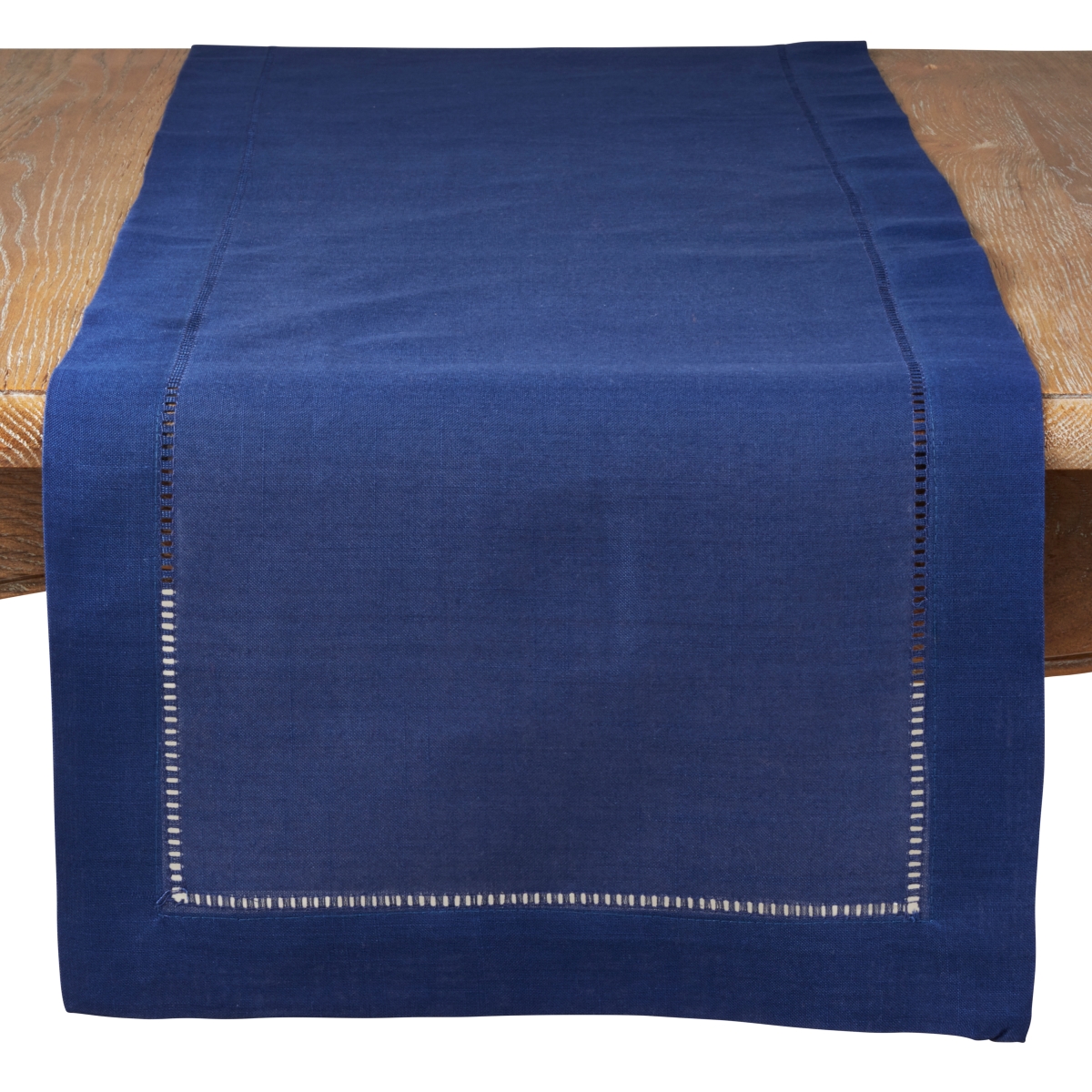 Picture of SARO 6306.NB16120B 16 x 120 in. Rectangular Classic Hemstitch Border Table Runner - Navy Blue