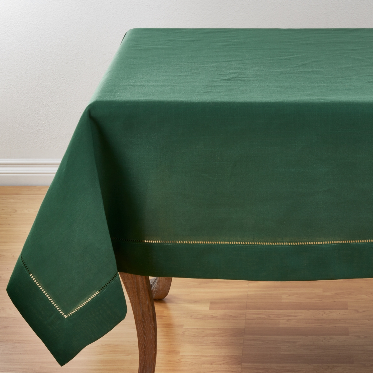Picture of SARO 6307.JG60S 60 in. Square Classic Hemstitch Border Tablecloth - Jasper Green