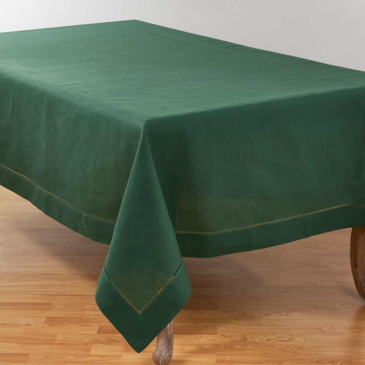 Picture of SARO 6307.JG70140B 70 x 140 in. Rectangular Classic Hemstitch Border Tablecloth - Jasper Green