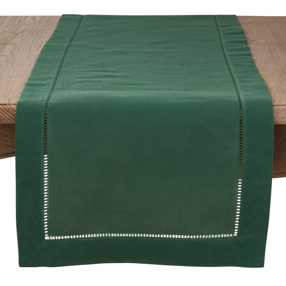 Picture of SARO 6307.JG1672B 16 x 72 in. Rectangular Classic Hemstitch Border Table Runner - Jasper Green