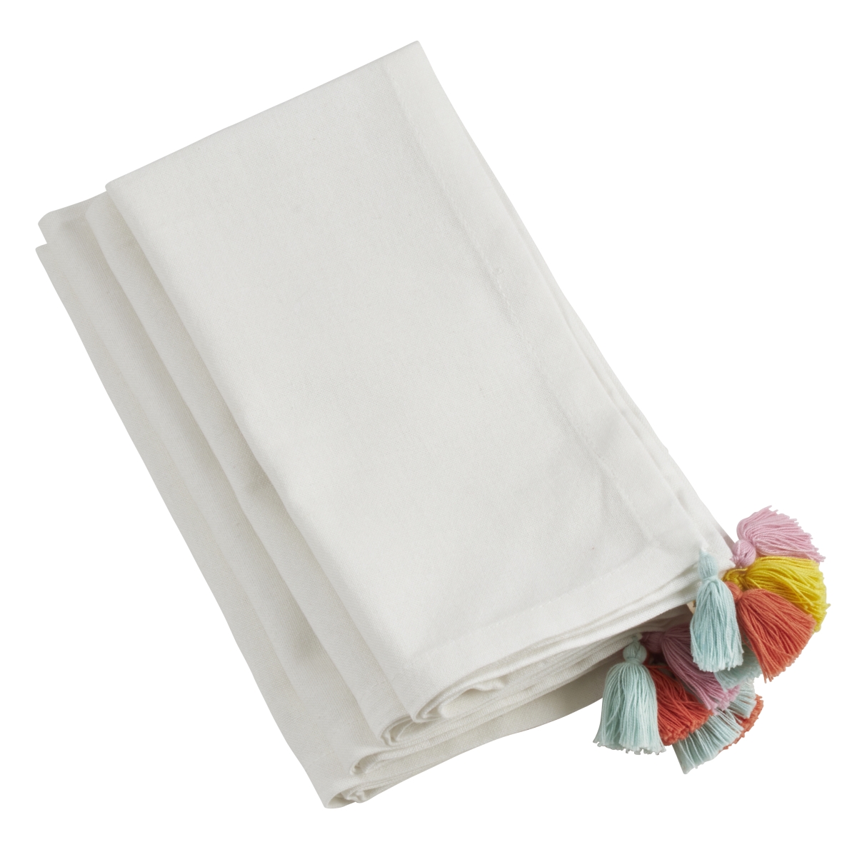 Picture of SARO 6263.I20S 20 in. Square Colorburst Tassel Napkin - Ivory  Set of 4
