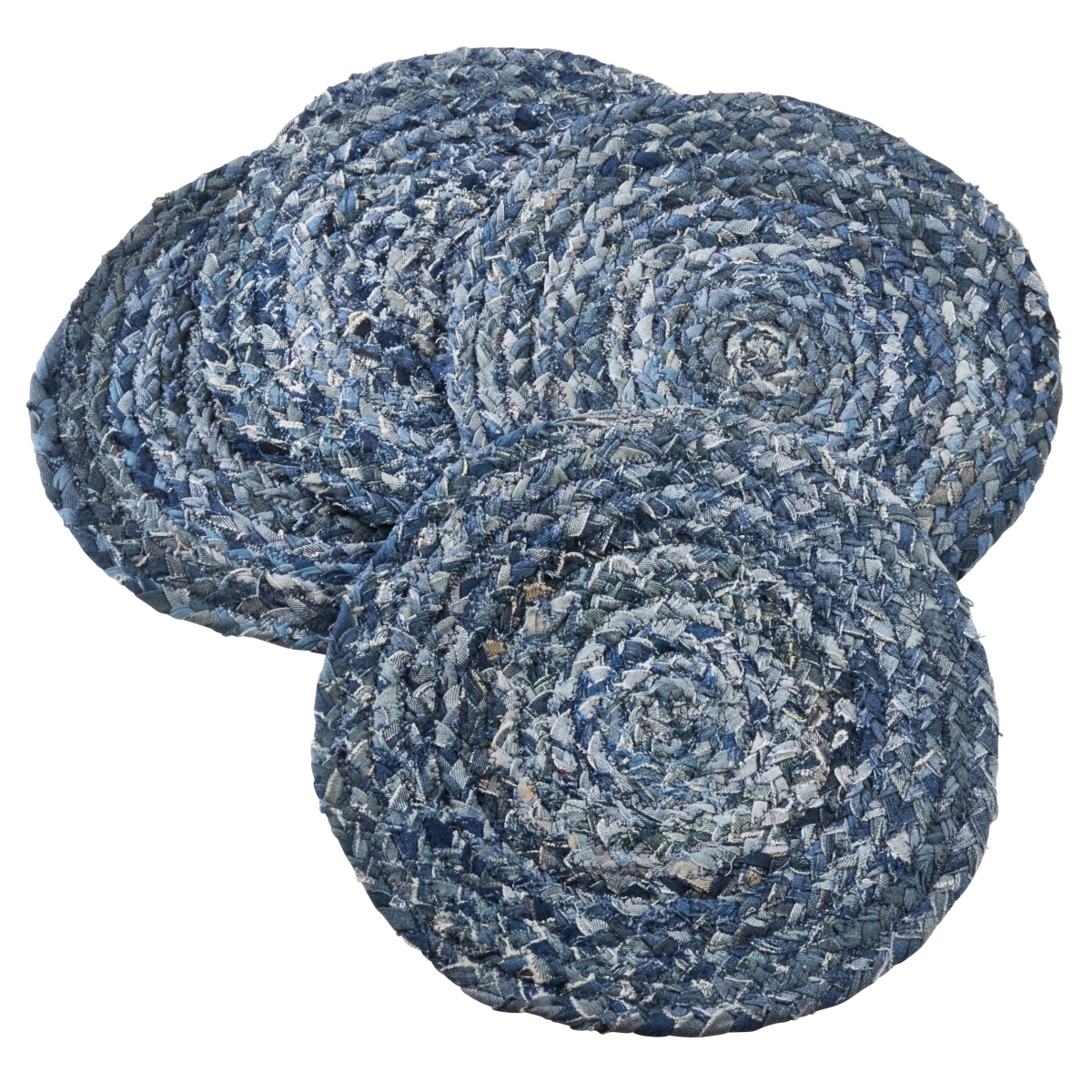Picture of SARO 6284.DN15R 15 in. Round Chindi Placemats with Denim Design - Denim  Set of 4