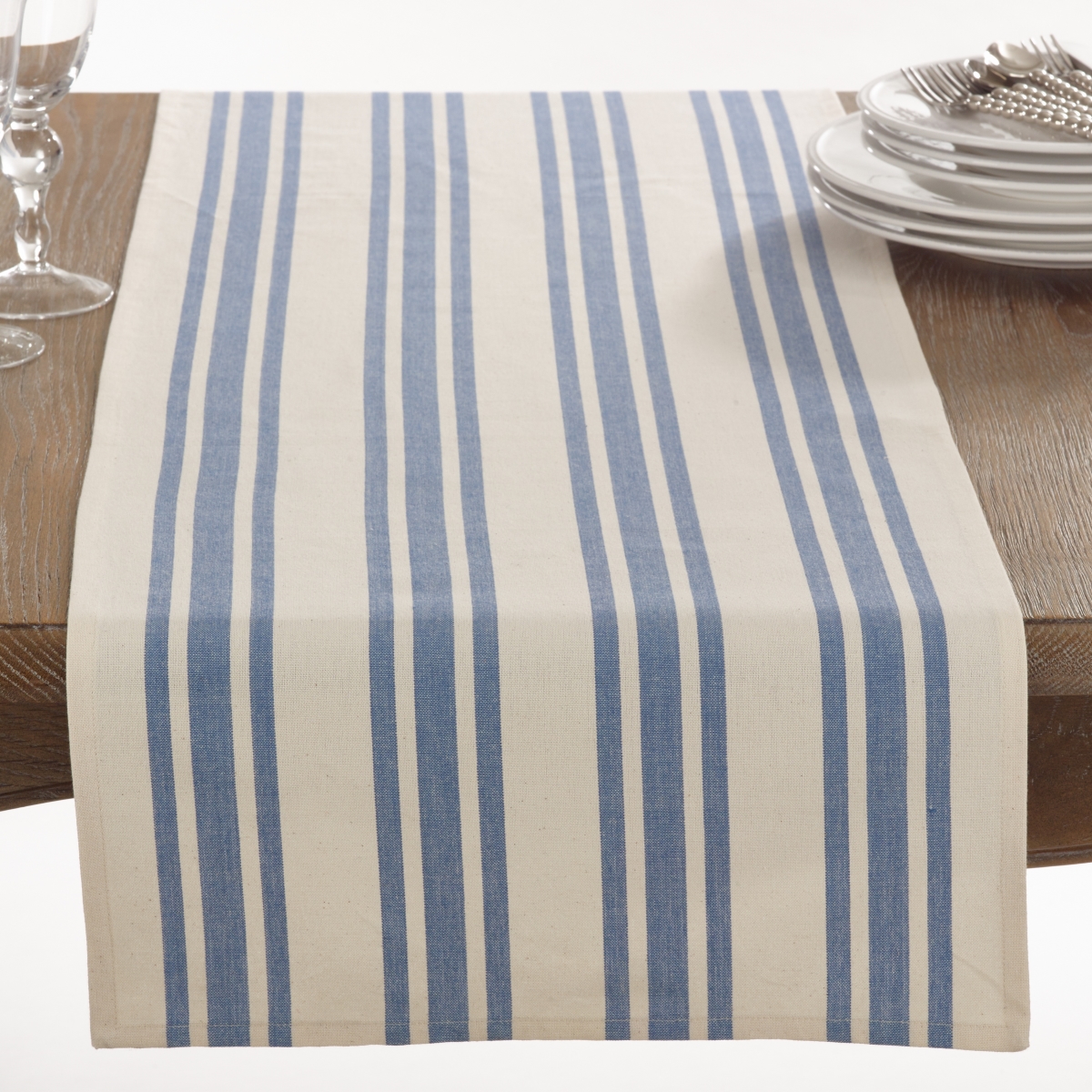 Picture of SARO 0808.FB1672B 16 x 72 in. Timeless Stripes Table Runner  Federal Blue