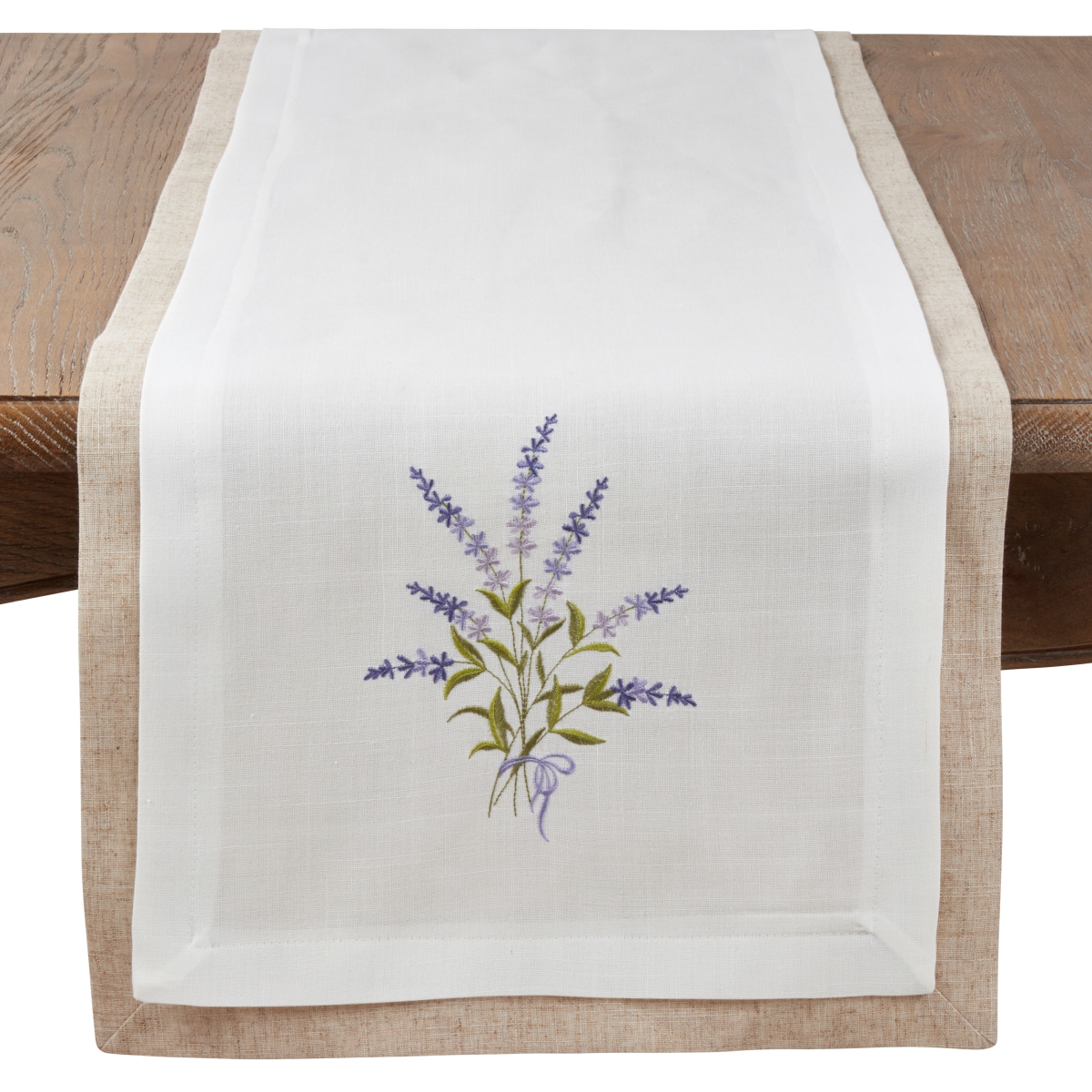 SARO  16 x 72 in. Rectangular Double Layer Table Runner with Lavender Design - Lavender