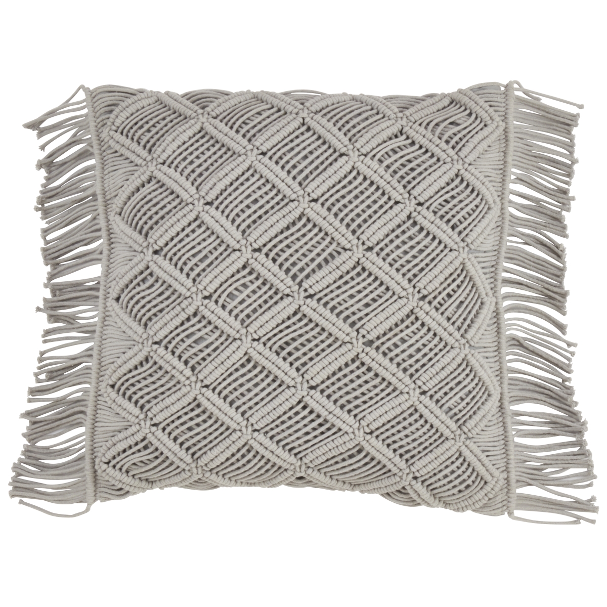 SARO  18 in. Square Down Filled Macrame Throw Pillow - Grey