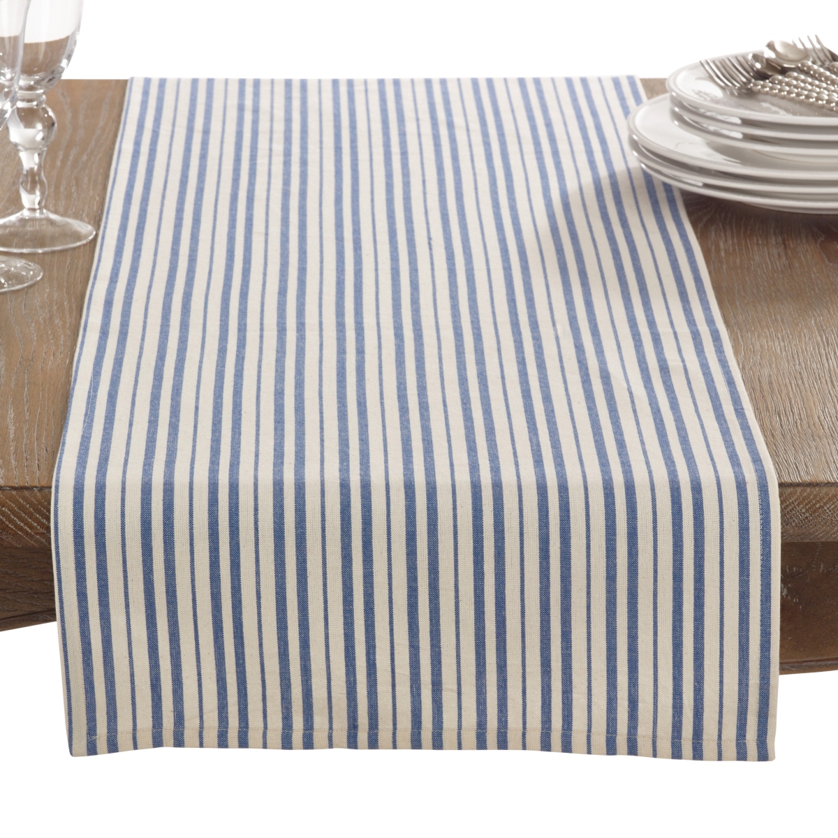 Picture of SARO 0807.FB1672B 16 x 72 in. Timeless Stripes Table Runner  Federal Blue