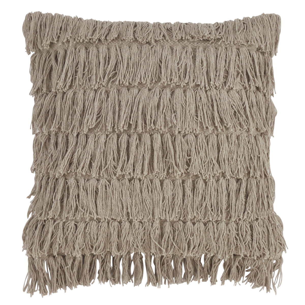 SARO  Square Down Filled Woven Fringes Throw Pillow - Grey - 18in.
