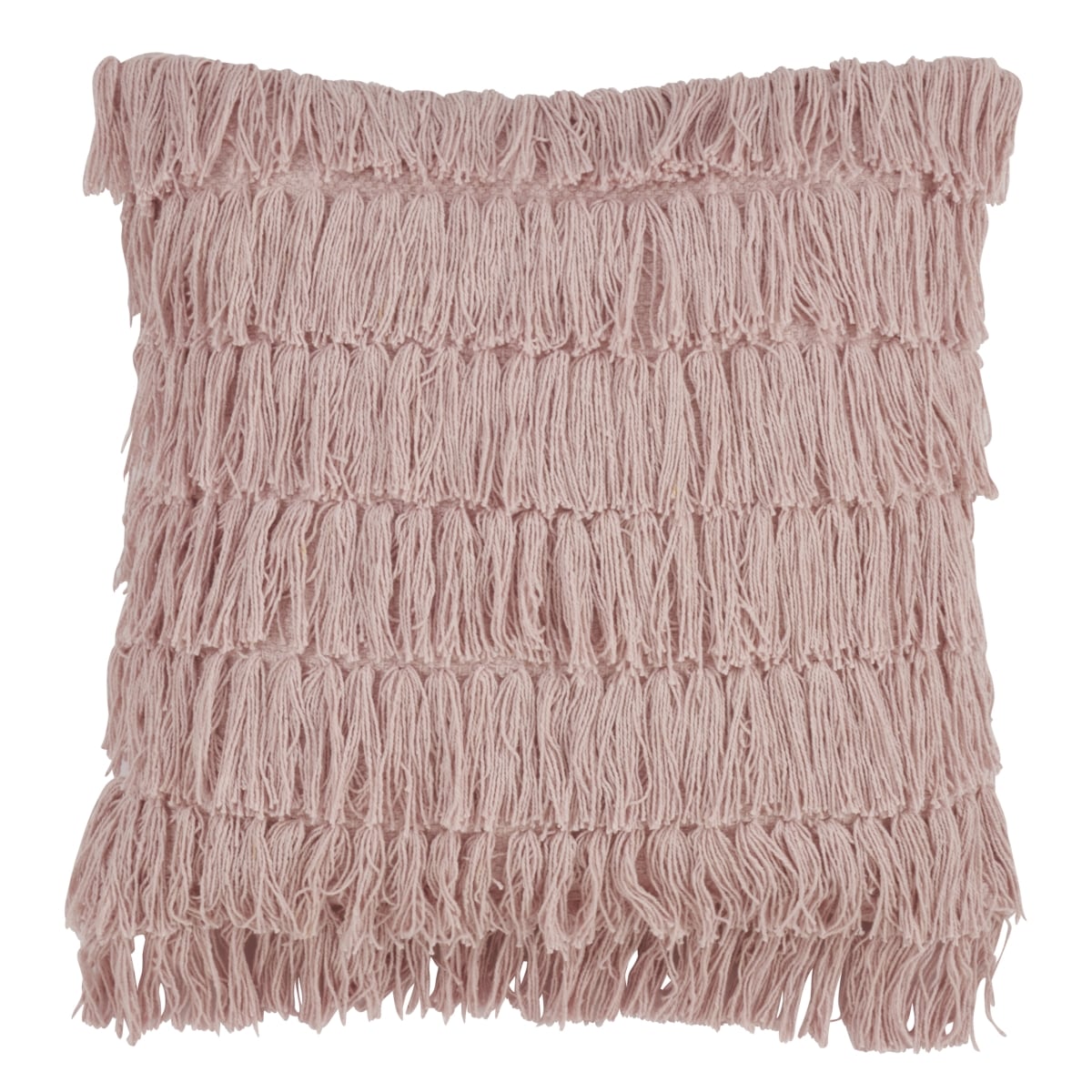 SARO  18 in. Square Down Filled Woven Fringes Throw Pillow - Rose