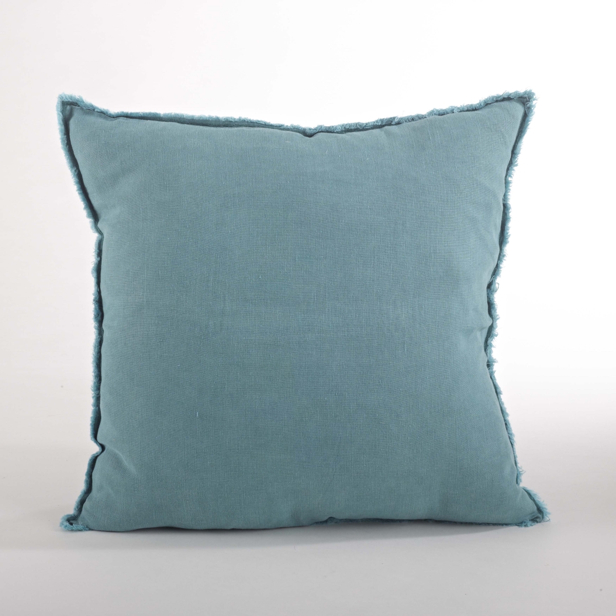 SARO  20 in. Square Fringed Design Linen Down Filled Pillow - Sea Green