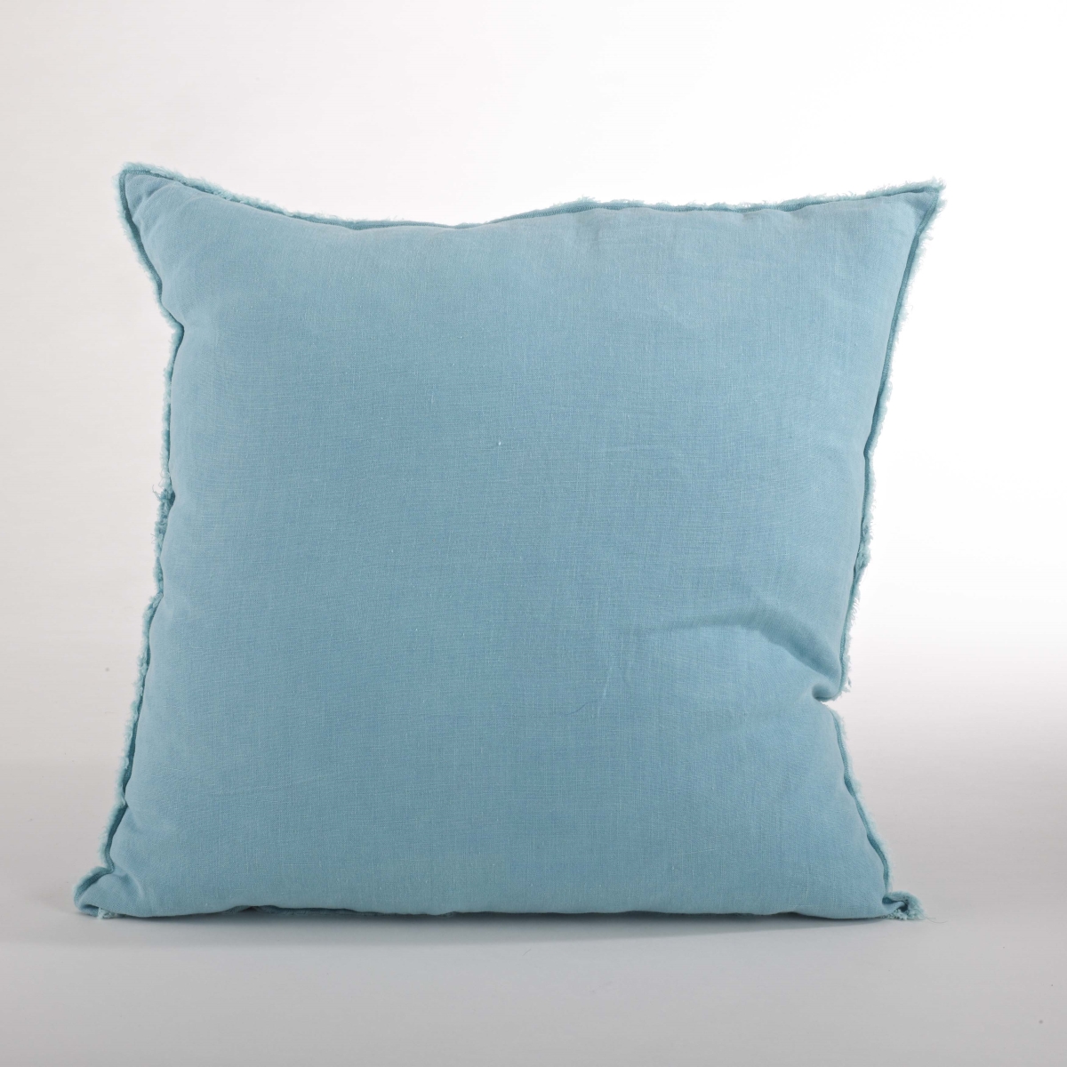 SARO  20 in. Square Fringed Design Linen Down Filled Pillow - Ocean Blue