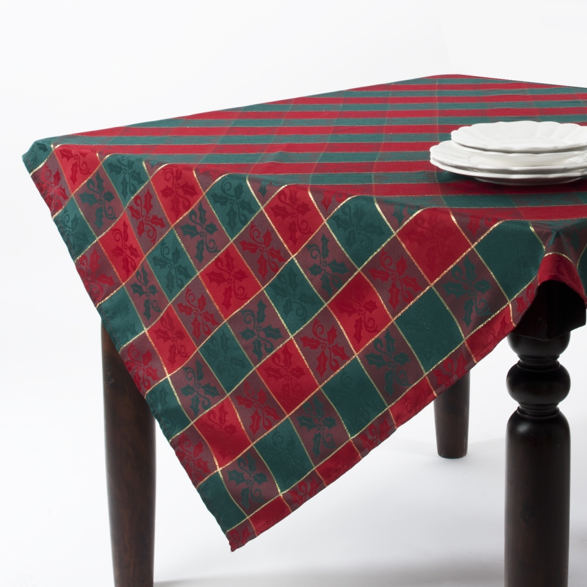 Picture of SARO 4837.RG70S 70 in. Square Plaid Design Square Tablecloth - Red &amp; Green