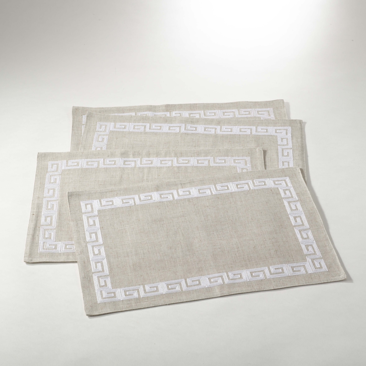 Picture of SARO 71510.W1319B 13 x 19 in. Calypso Rectangular Stitched Greek Key Design Placemat - White  Set of 4