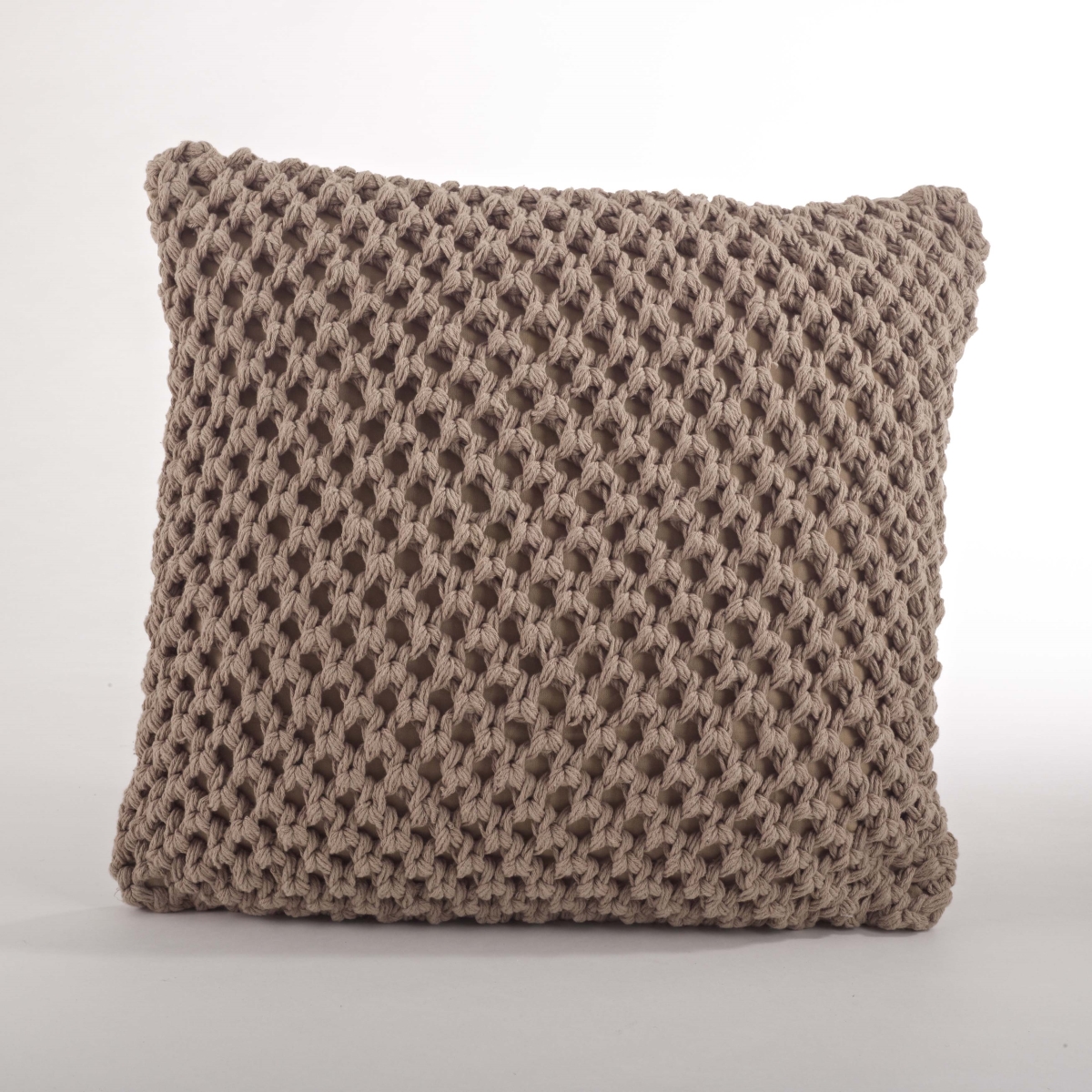 SARO  20 in. Sheridan Knitted Square Knitted Design Down Filled Pillow - Mocha