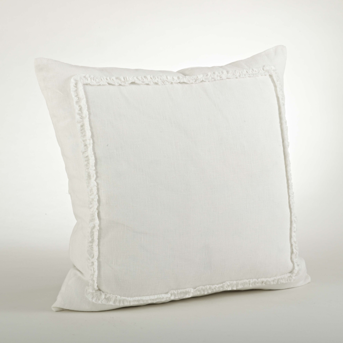 SARO  20 in. Square Linen Ruffled Design Throw Pillow - Ivory