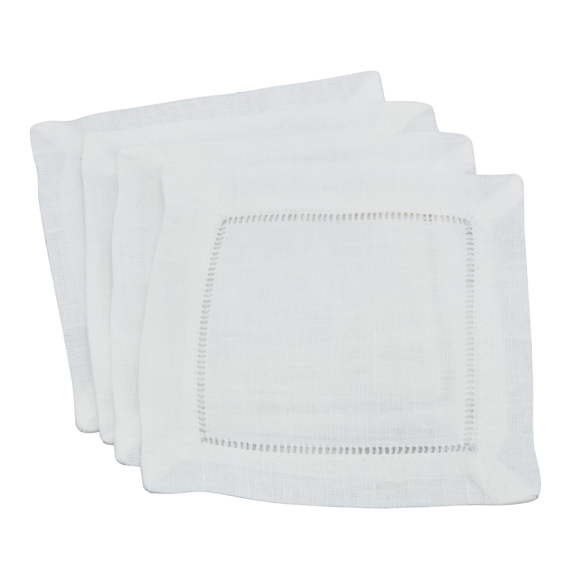 Picture of SARO 8838.W6S 6 in. Square Hemstitched Linen Cocktail Napkin - White  Set of 4