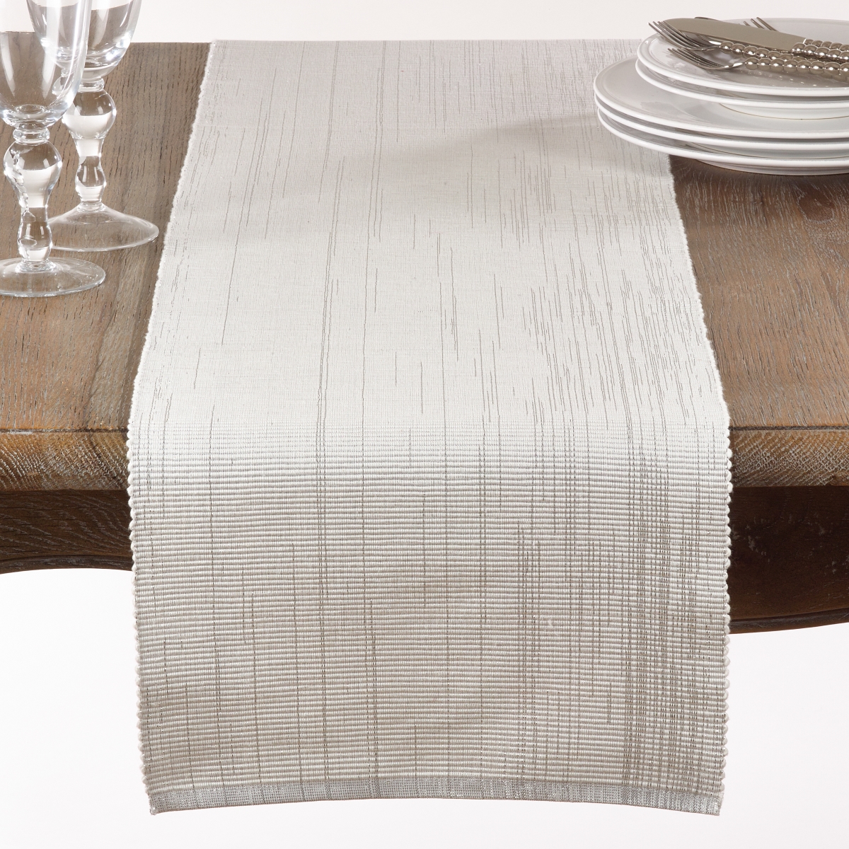Picture of SARO 119.W1372B 13 x 72 in. Rectangular Shimmering Woven Cotton Table Runner - White