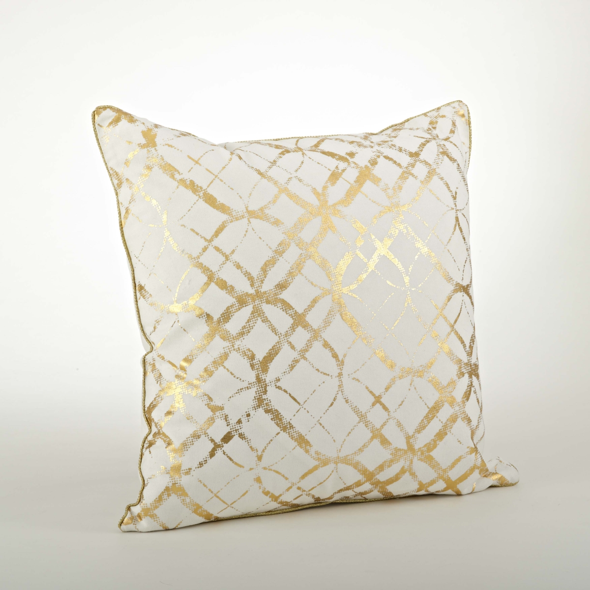 SARO  20 in. Embroidered & Foil Print Square Throw Pillow - Gold