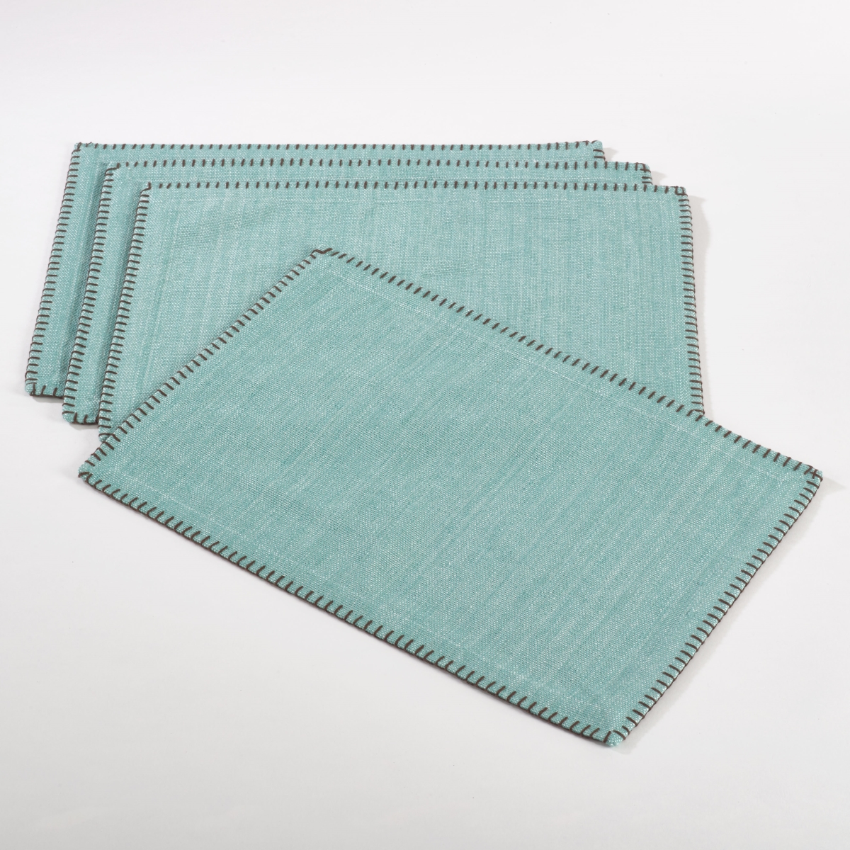 Picture of SARO 793.A1319B 13 x 19 in. Rectangular Whip Stitched Design Placemat - Aqua  Set of 4