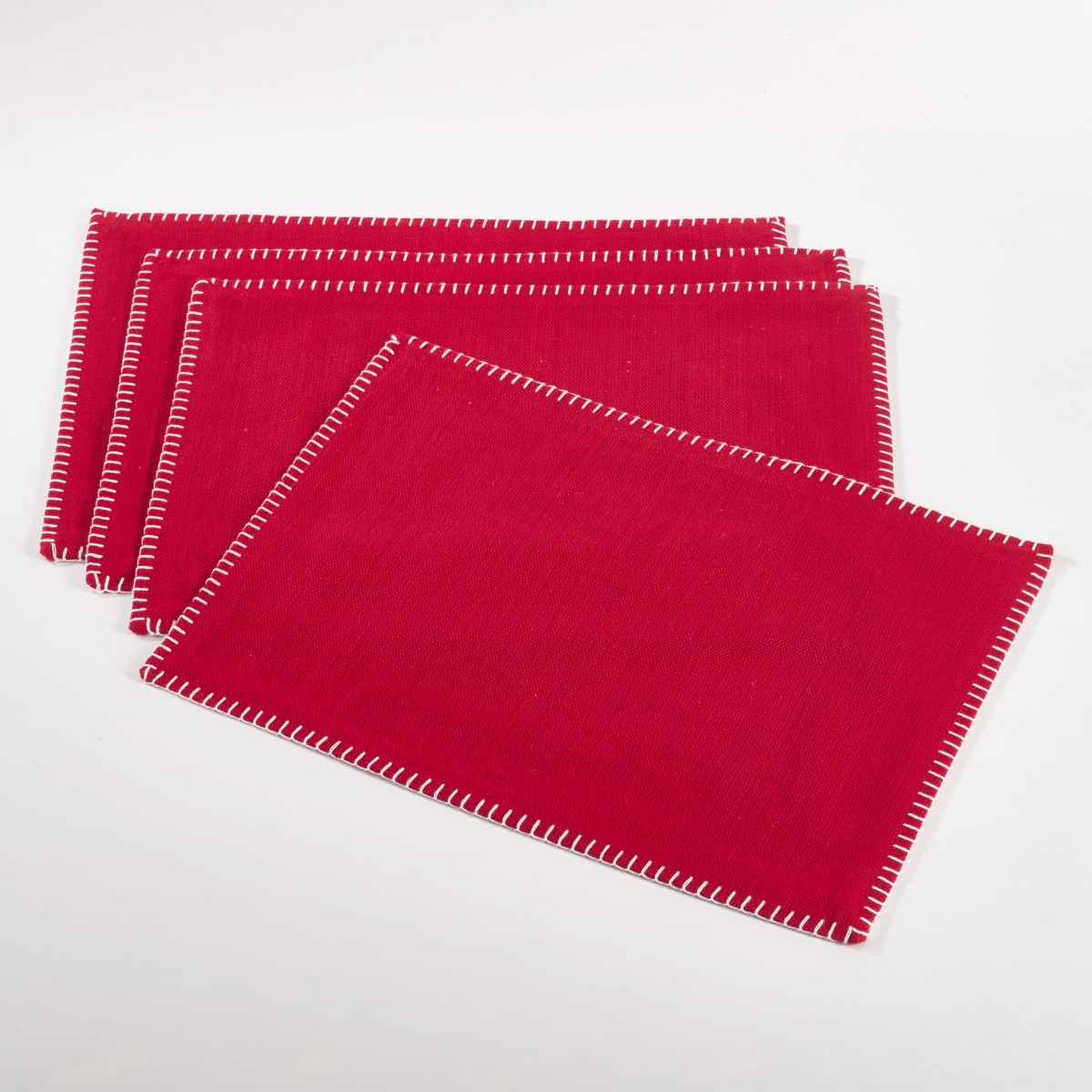Picture of SARO 793.R1319B 13 x 19 in. Rectangular Whip Stitched Design Placemat - Red  Set of 4