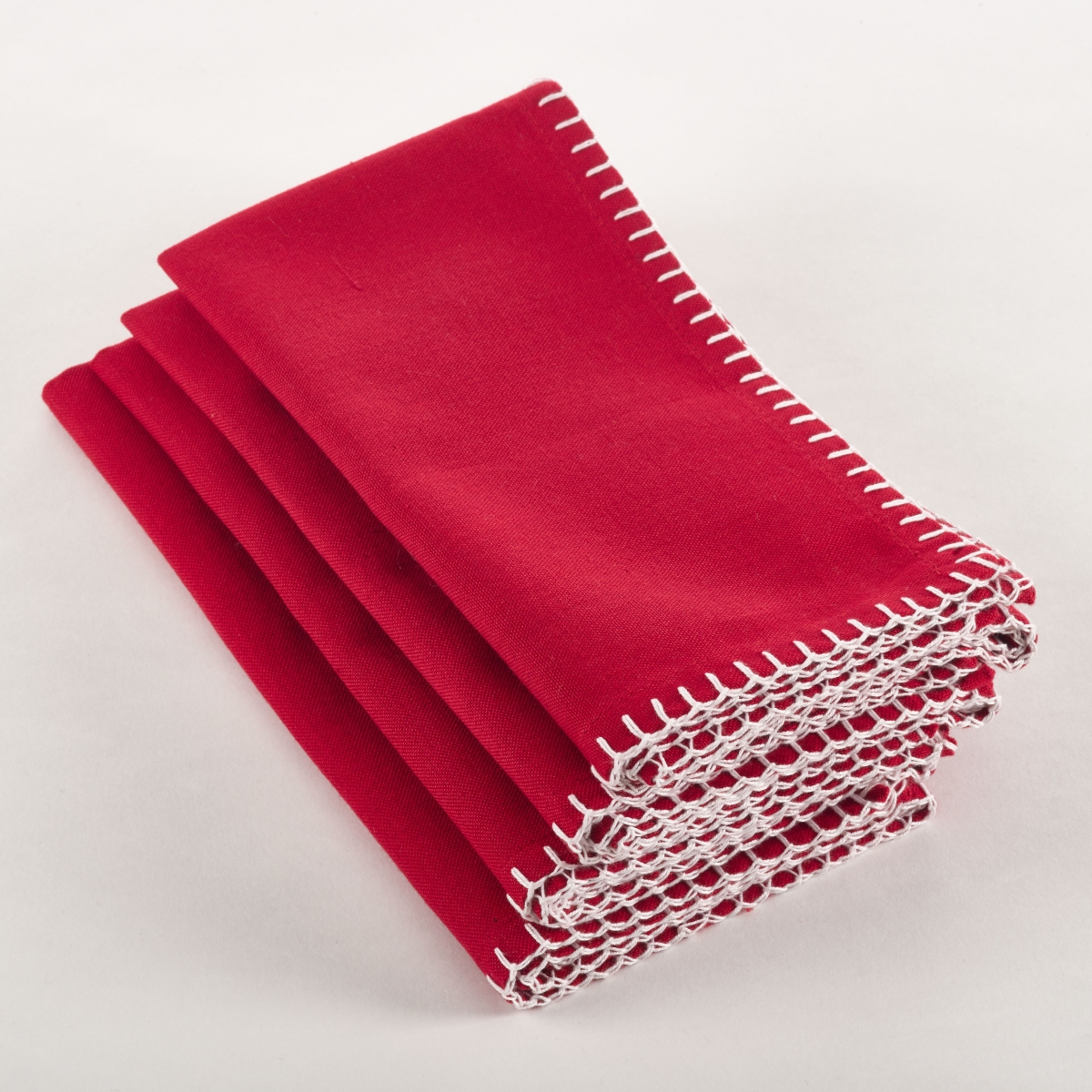 Picture of SARO 793.R20S 20 in. Square Whip Stitched Design Napkin - Red  Set of 4